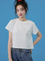 下集シリーズ｜ホワイト ショート丈 半袖Tシャツ｜正肩 スリム リブ編み 無地 ヘザーグレー/ホワイト/ブラック/ベージュ S〜XL