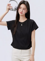 下集シリーズ｜サイドシャーリング 半袖Tシャツ｜短め丈 コットン ブラック/ネイビー/ライトグレー S〜XL