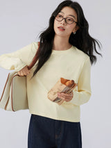 下集シリーズ｜ショート丈 長袖Tシャツ｜クリームイエロー 薄手 インナー向け 綿混 6カラー S〜XL