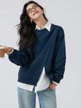 下集シリーズ｜クルーネック スウェット｜裾スリット ゆったり 薄手 ネイビー他4色 S〜XL