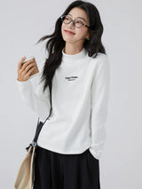 下集シリーズ｜モックネック 長袖Tシャツ｜ホワイトロゴ入り 裏起毛 インナーにも レギュラーフィット 2カラー S〜XL