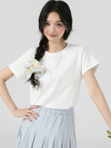 下集シリーズ｜ショート丈 半袖Tシャツ｜40番手コットンリブ ゆったり ホワイト/ピンク/グリーン/イエロー S〜XL