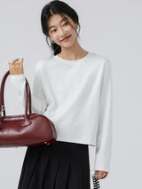 下集シリーズ｜ホワイト ショート丈 長袖Tシャツ｜薄手 インナー向け 綿混 14タイプ S〜XL