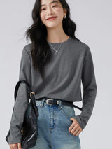 下集シリーズ｜ダークグレー ショート丈 長袖Tシャツ｜薄手 インナー向け 綿混 6カラー S〜XL