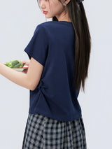 下集シリーズ｜サイドシャーリング 半袖Tシャツ｜正肩 ゆったり 短め丈 3カラー S〜XL