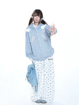 MJMTシリーズ｜翼モチーフ フード付き ニットカーディガン ブルー/グレー ゆったり 秋冬 S/M/L/XL