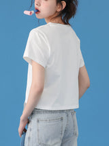 下集シリーズ｜アシンメトリーヘム 半袖Tシャツ｜ホワイト 短め丈 正肩 コットン ブラック/ピンク/グレー/ライトブルー S〜XL