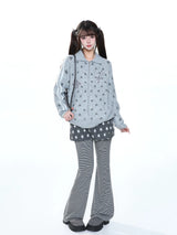 MJMTシリーズ｜スター柄 ニットカーディガン 襟付き ジップアップ グレー/ブルー ゆったり 秋冬 M/L/XL