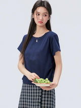 下集シリーズ｜ネイビー サイドシャーリング 半袖Tシャツ｜短め丈 コットン ブラック/ネイビー/ライトグレー S〜XL