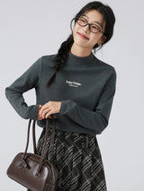 下集シリーズ｜モックネック 長袖Tシャツ｜ダークグレーロゴ入り 裏起毛 インナーにも レギュラーフィット 2カラー S〜XL