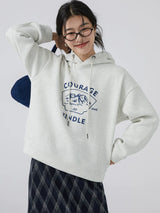 下集シリーズ｜ヒースグレー 山プリント 裏起毛パーカー｜ゆったり 厚手 ショート丈 L・XL
