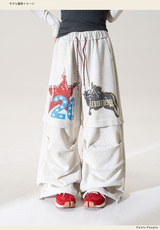 スター柄 ワイドスウェットパンツ ディテール・着用イメージ 3