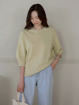 ライトライムの七分袖Tシャツ 着用 デニムを合わせて