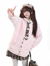 MJMTシリーズ｜学院風 フード付き ニットカーディガン ボタン ゆったり 秋冬 S/M/L