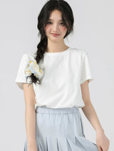 下集シリーズ｜ホワイト 正肩 半袖Tシャツ｜無地 コットン ゆったり 短め丈 5カラー S〜XL