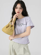 下集シリーズ｜パープル サイドシャーリング 半袖Tシャツ｜リブ編み 短め丈 スリム ライトグレーブルー/パープル/ホワイト S〜XL