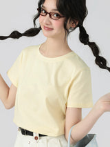 下集シリーズ｜イエロー 正肩 半袖Tシャツ｜無地 コットン ゆったり 短め丈 5カラー S〜XL