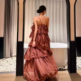 レース ティアード ロングワンピース 着用 背面