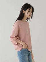 ラグラン中袖トップス ピンク 着用 横向き
