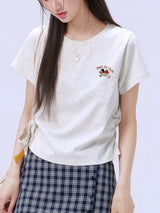 下集シリーズ｜サイドシャーリング 正肩 半袖Tシャツ｜短め丈 コットン ライトグレー/ロイヤルブルー S〜XL