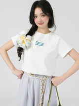 下集シリーズ｜英字ロゴ入り 正肩 半袖Tシャツ｜短め丈 コットン ホワイト/ブラック/ベージュ/ヘザーグレー S〜XL