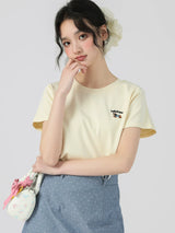 下集シリーズ｜ワンポイント刺繍 半袖Tシャツ｜正肩 ゆったり 短め丈 3カラー S〜XL