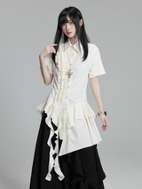 新中式 アシンメトリー フリルシャツ コーディネート 4