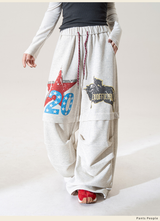 スター柄 ワイドスウェットパンツ ディテール・着用イメージ 4