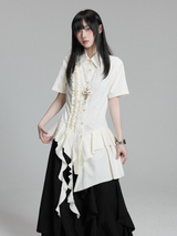 新中式 アシンメトリー フリルシャツ コーディネート 5