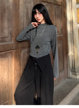 クルーネック ニット長袖Tシャツ コーディネート 5