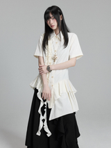 新中式 アシンメトリー フリルシャツ コーディネート 7