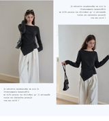 アシンメトリーヘム 長袖Tシャツ ディテール・着用イメージ 9