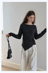 アシンメトリーヘム 長袖Tシャツ ディテール・着用イメージ 10