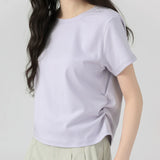 下集シリーズ｜サイドシャーリング 半袖Tシャツ｜リブ編み 短め丈 スリム ライトグレーブルー/パープル/ホワイト S〜XL