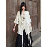 FG721シリーズ｜新中華 道袍風 半袖シャツ 絞り紐付き ユニセックス M/L/XL