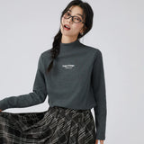 下集シリーズ｜モックネック 長袖Tシャツ｜ダークグレーロゴ入り 裏起毛 インナーにも レギュラーフィット 2カラー S〜XL