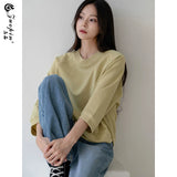 左品シリーズ｜コットン ラグラン中袖トップス｜ゆったり ふんわり袖 ショート丈 ホワイト他 全7色 M〜XL