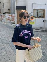 左品シリーズ｜アーチロゴ 半袖Tシャツ｜WONDERFUL DAY 連肩袖 ゆったり ネイビー他4色 M〜XL