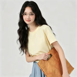 下集シリーズ｜ホワイト 正肩 半袖Tシャツ｜無地 コットン ゆったり 短め丈 5カラー S〜XL