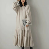 HANSUシリーズ｜ティアードヘム スウェットワンピース｜バルーンスリーブ ゆったり ミディ丈 4色 M・L