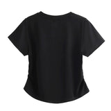 下集シリーズ｜サイドシャーリング 半袖Tシャツ｜リブ編み 短め丈 スリム 無地・プリント・刺繍 16カラー S〜XL