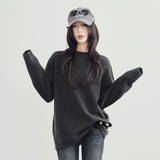 万有引力シリーズ｜モックネック ニットセーター｜無地 ゆったり 長袖 ライトベージュ・ダークグレー M〜2XL