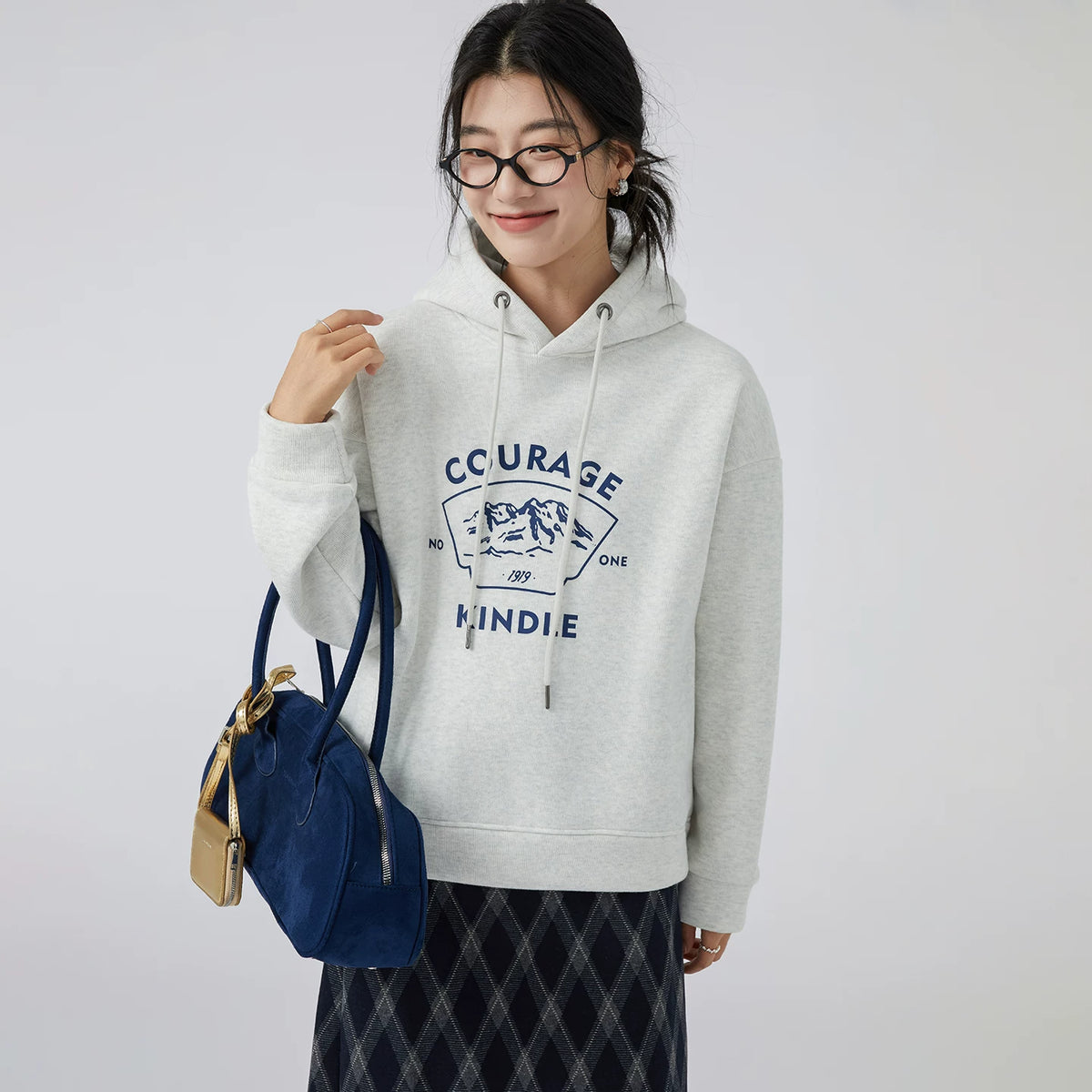 下集シリーズ｜ヒースグレー 山プリント 裏起毛パーカー｜ゆったり 厚手 ショート丈 L・XL