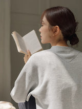 左品シリーズ｜コットン ゆったり中袖Tシャツ｜ドロップショルダー 後ろVヨーク ヘザーグレー M〜XL