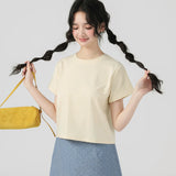 下集シリーズ｜ショート丈 半袖Tシャツ｜正肩 スリム リブ編み 無地 ブラック/ホワイト/ヘザーグレー/ベージュ S〜XL