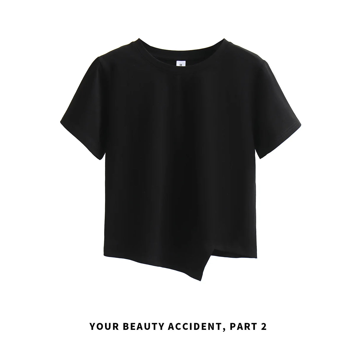 下集シリーズ｜アシンメトリーヘム 半袖Tシャツ｜ブラック 短め丈 正肩 コットン ホワイト/ピンク/グレー/ライトブルー S〜XL