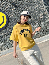 左品シリーズ｜アーチロゴ 半袖Tシャツ｜WONDERFUL DAY 連肩袖 ゆったり ネイビー他4色 M〜XL