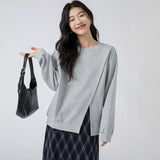 下集シリーズ｜クルーネック スウェット｜裾スリット ゆったり 薄手 ネイビー他4色 S〜XL