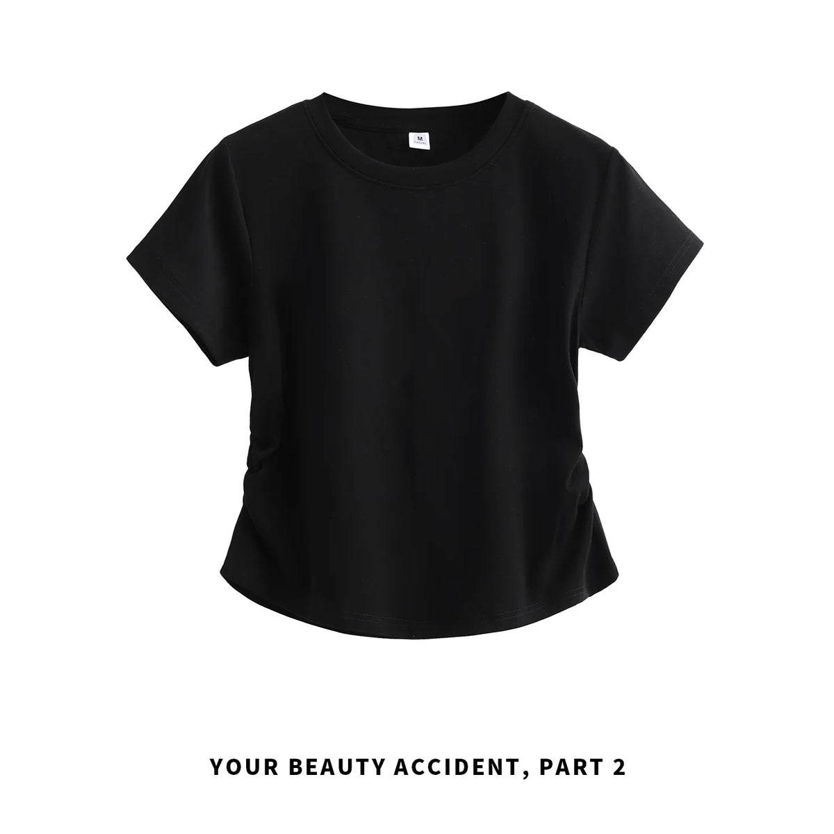 下集シリーズ｜サイドシャーリング 半袖Tシャツ｜ブラック 正肩 ゆったり 短め丈 3カラー S〜XL