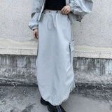 GUYIシリーズ｜フード付きジャケット＋ロングスカート 2点セット｜ワークスタイル ゆったり グレー フリーサイズ